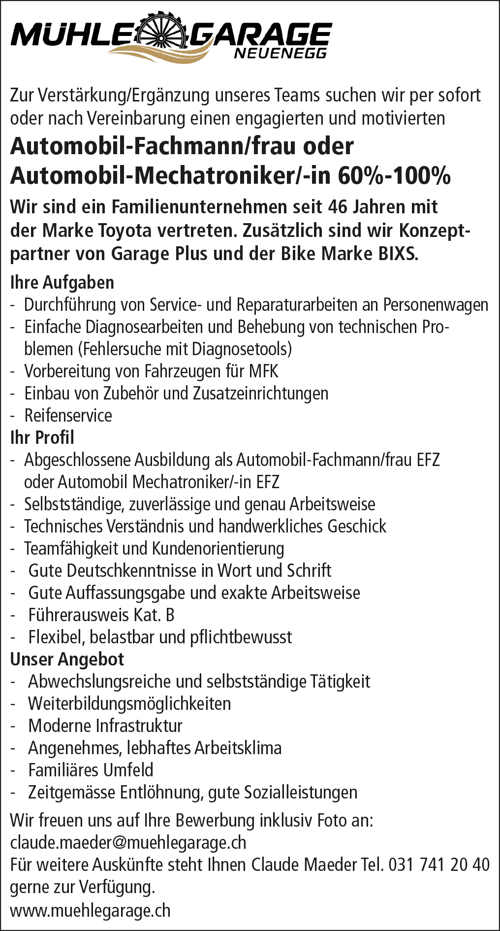 Jobs bei der Mühle-Garage AG